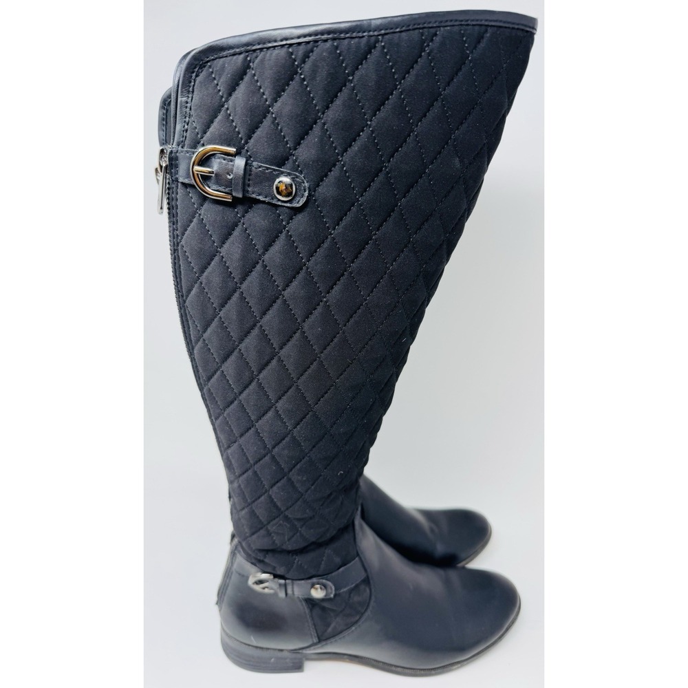 AK Anne Klein Womens Tall Quilted Boots SZ 7.5 M Black Flat Heel Zip Up - Picture 2 of 6